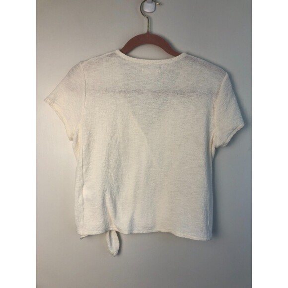 Madewell Sz S Tie Waist Faux Wrap Short  Sleeve Shirt Top White - Picture 6 of 9